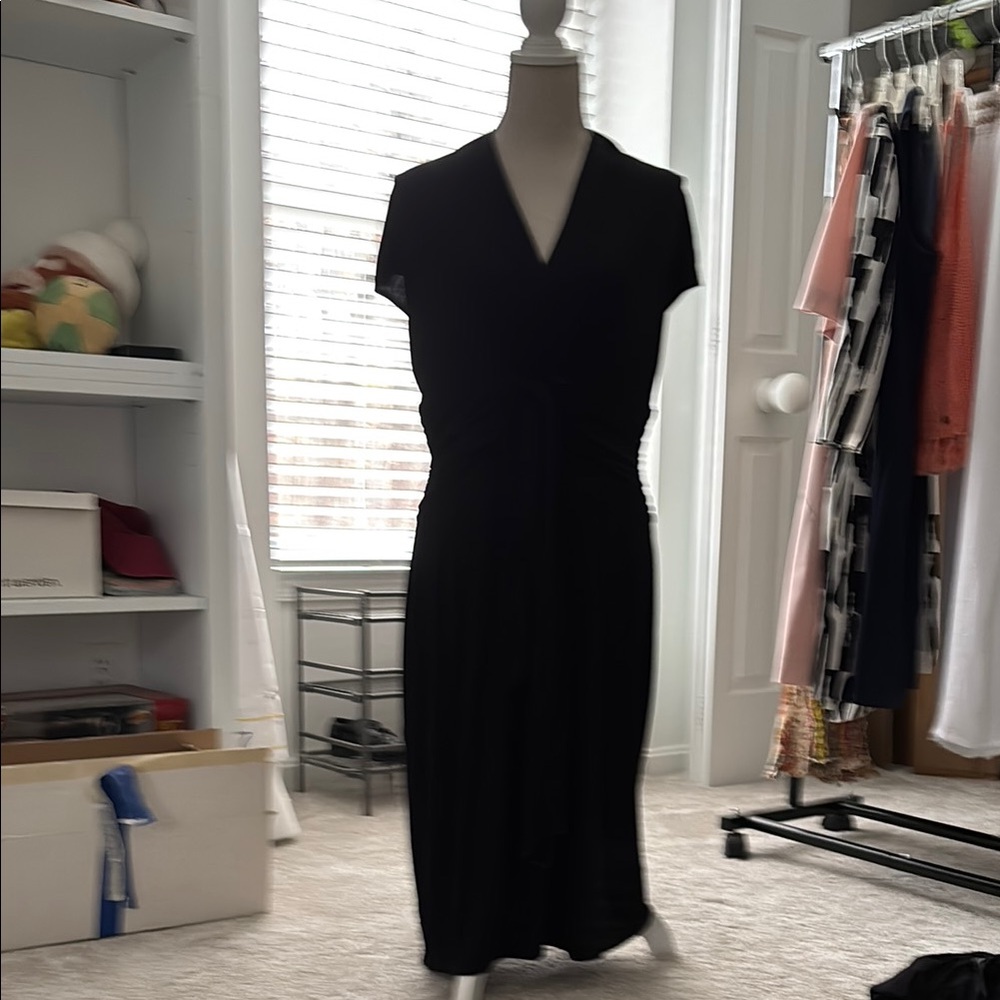 Max & Cleo Black Sheath Midi Dress with V-Neck